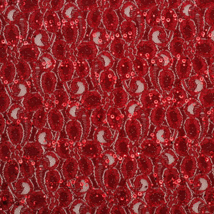 Tissu dentelle pailleté à sequins Glitty Rouge