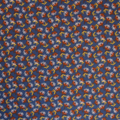 Tissu coton Oeko-Tex Bouquets de fleurs Bleu marine