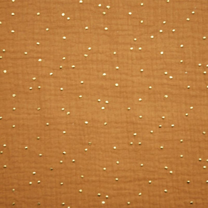 Tissu double gaze pois dorés Pimiz Camel