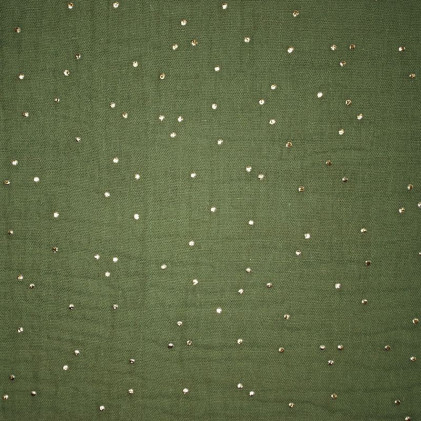 Tissu double gaze pois dorés Pimiz Vert foncé