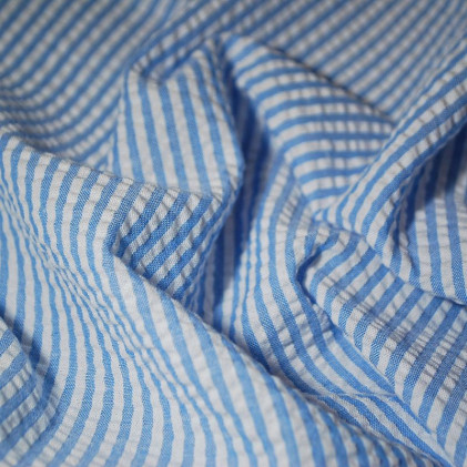 Tissu Seersucker rayé Bleu