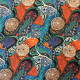 Tissu viscose imprimé Batikk Bleu / Orange