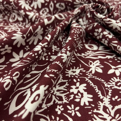 Tissu viscose imprimé Fleurs Rouge bordeaux