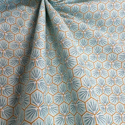 Tissu coton imprimé Oeko-Tex Riad Bleu aqua